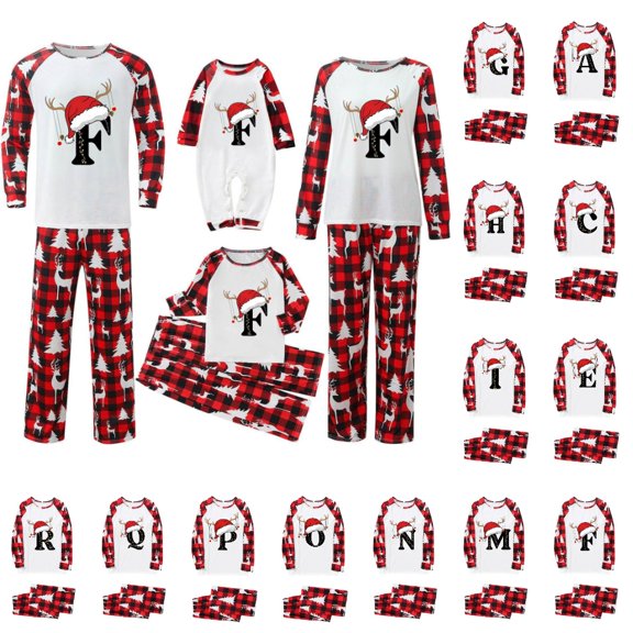 HJYCHN Matching Pajama Sets Family Christmas Pajamas Christmas Family Pajamas Matching Sets Santa Hat Antler Letter Print Plaid Pants Long Sleeve