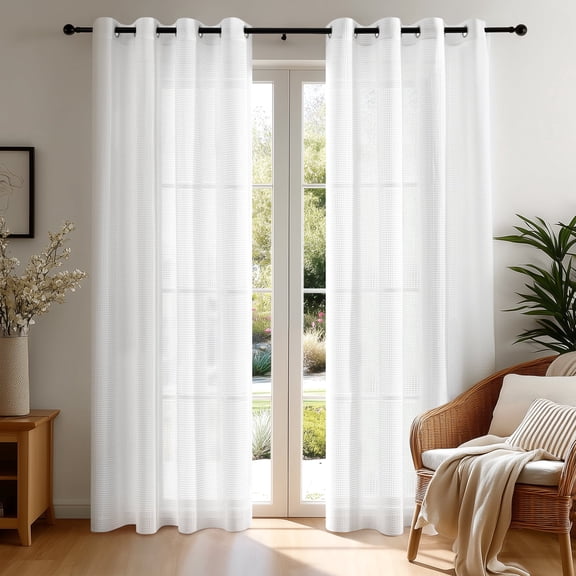 ZOPZO Sheer Curtains for Bedroom and Living Room, Voile Window Curtain Panels, Grommet Top, White, 52 x 84 Inch, Set of 2