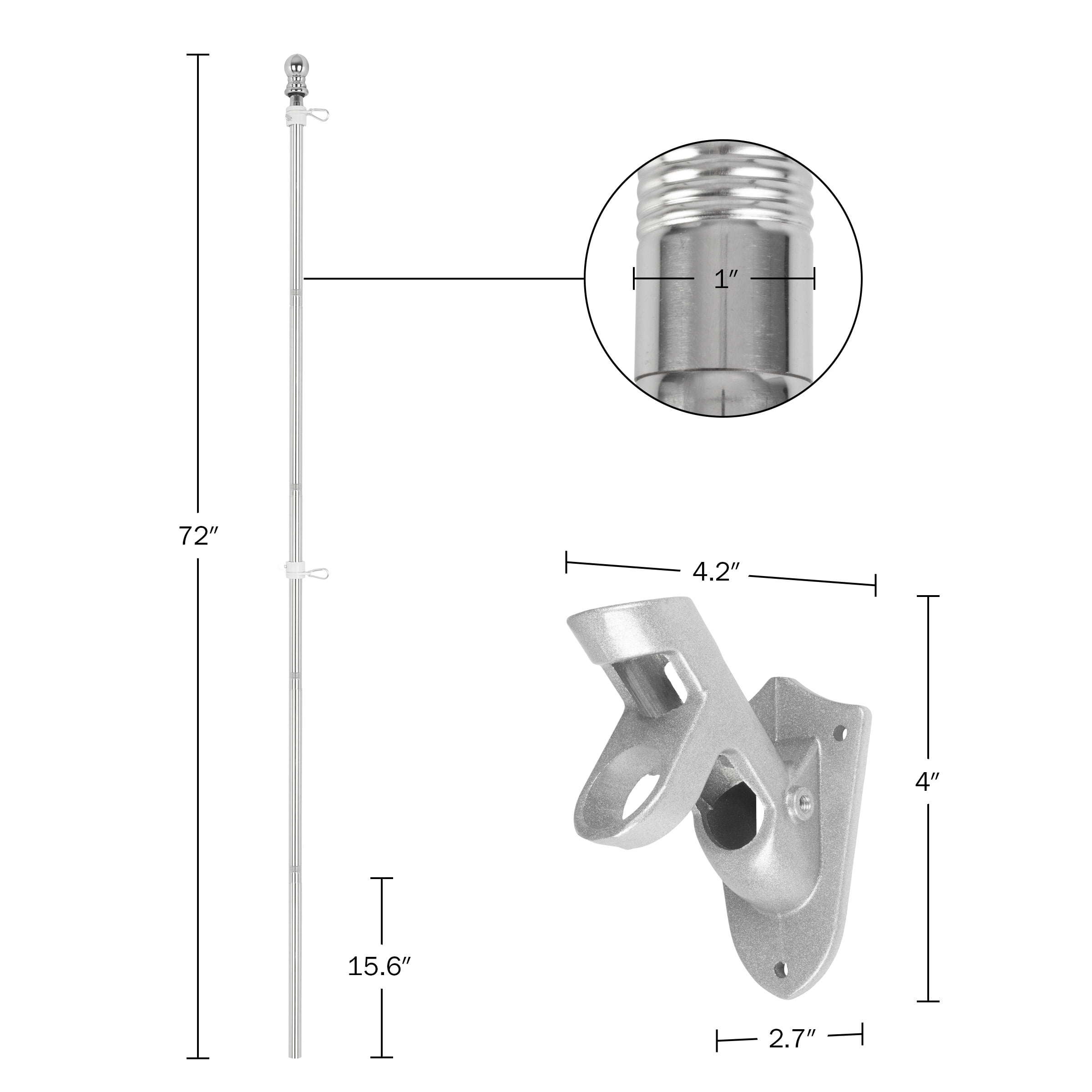 Pure Garden 6ft Stainless-Steel Flag Pole Kit with Rotating Rings, Silver