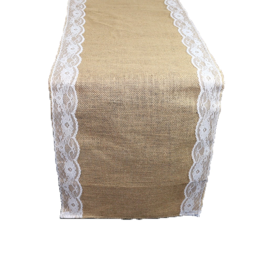 Your Chair Covers 14 X 108 Inch Jute Burlap Table Runner With White Lace Edges