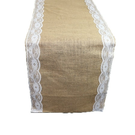 Your Chair Covers 14 X 108 Inch Jute Burlap Table Runner With White Lace Edges