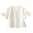 thumbnail image 2 of Toddler Girls Short Sleeve Tops Casual Crewneck T Shirts Kids Flare Sleeve Tees Blouses with Lace Floral Decor Infant Kids 1-8 Years, 2 of 7