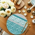 thumbnail image 3 of Round Placemats Set of 4 Turquoise Grey Leaves Place Mats Washable Woven Placemat Stitching Stripes Circle Braided Table Mat for Kitchen Dining Table Party Home Decor 15 Inch, 3 of 8
