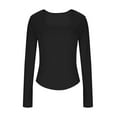 thumbnail image 5 of Womens Scoop Neck Crop Tops Slim Fit Long Sleeve Ribbed Knit T-Shirts Solid Y2k Casual Going Out Fall Clothes (M, Black), 5 of 6
