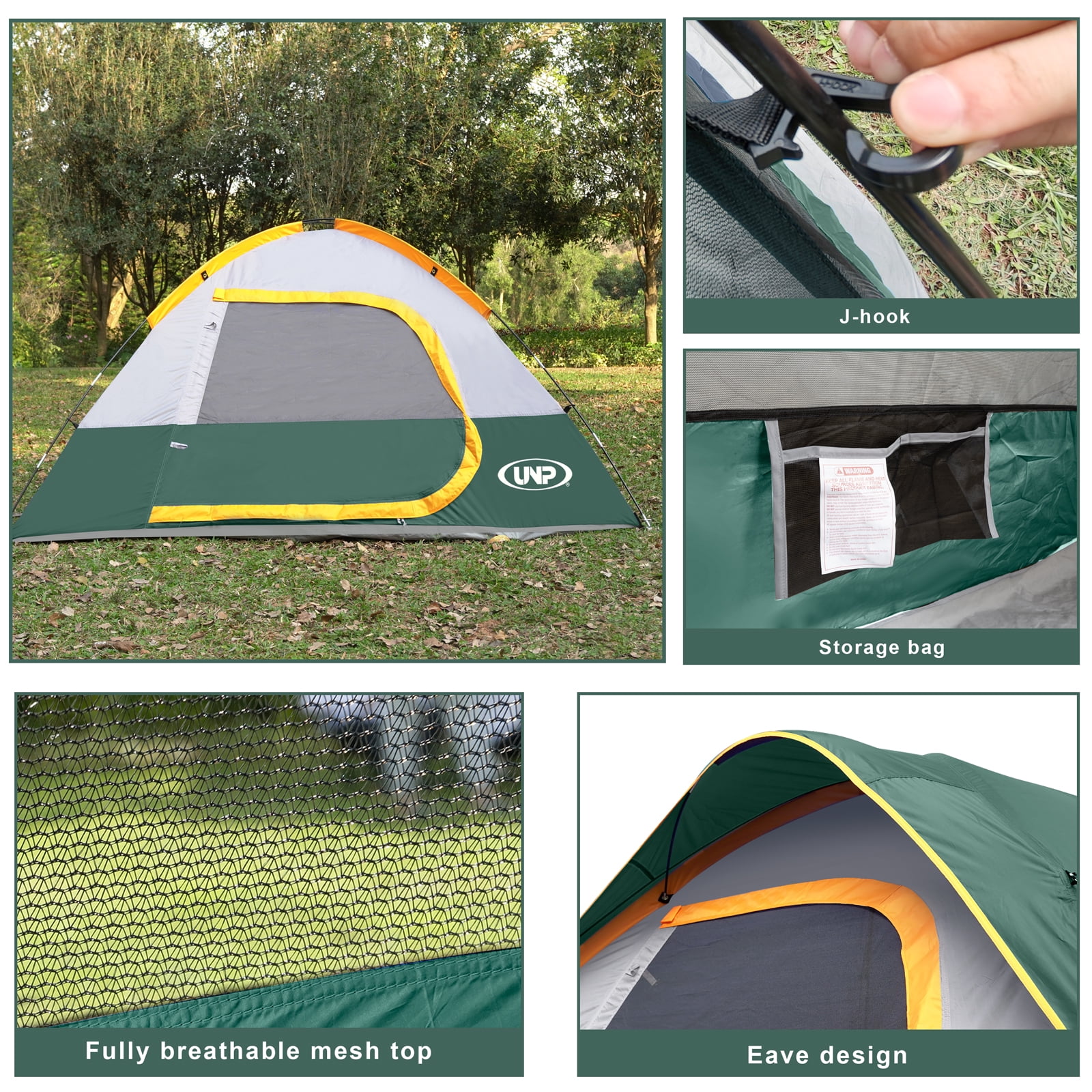 Camping Tent 4 Person, Waterproof Windproof Tent with Rainfly Easy Set up-Portable Dome Tents for Camping, Green
