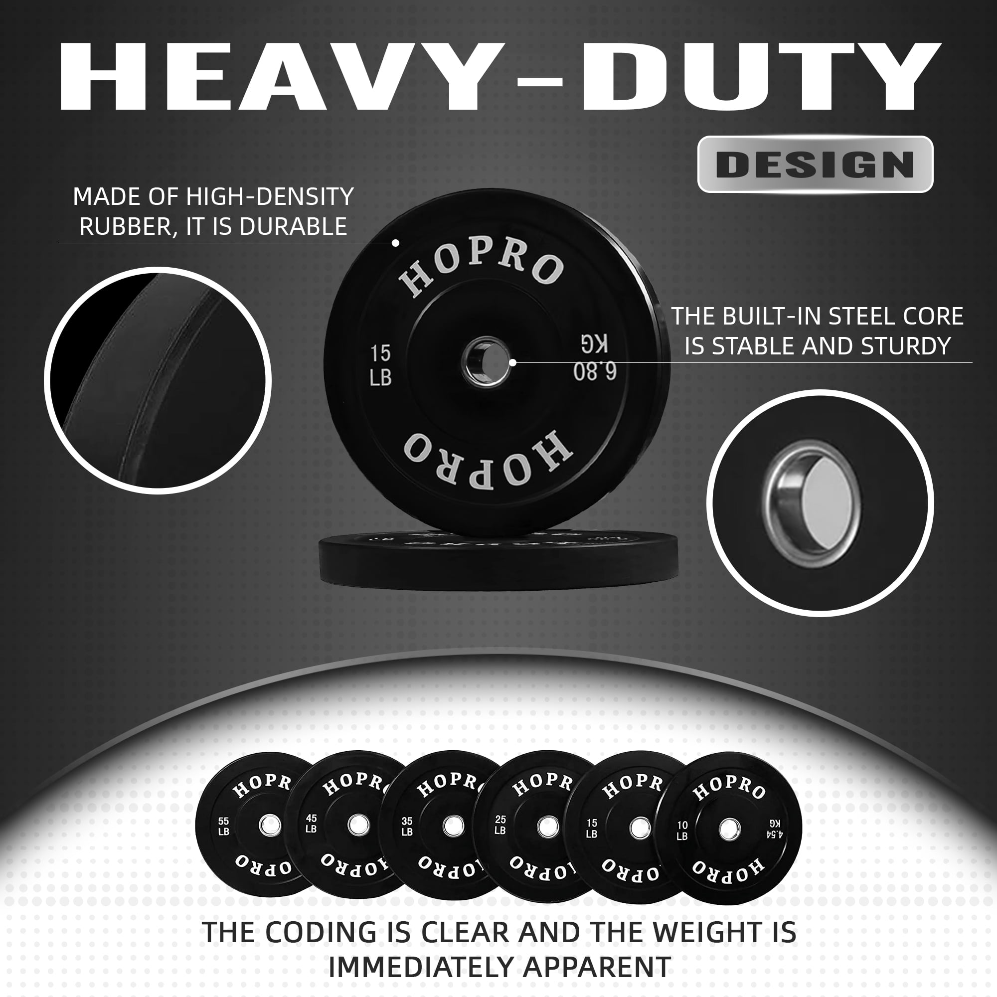 FlexWave 2-Inch Olympic Rubber Bumper Plates with Steel Center – 15LB Black Set for Lifting & Home Gym Workouts