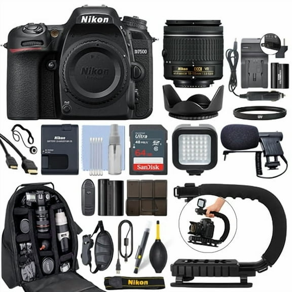 Nikon D7500 Digital SLR Camera 4K with 18-55mm VR Lens 64GB Pro Video Kit