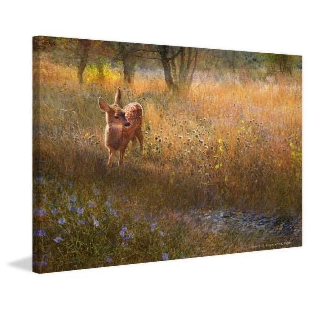 "Flowered Meadow Fawn" Painting Print on Wrapped Canvas