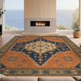 thumbnail image 2 of Design&I 9'x12' Washable Area Rug Snag-Free Navy Rust and Geometric Medallion Intricate Floral Motif with Ornate Borders for Dining Room, Basement, Large Office, 2 of 7