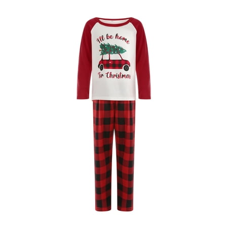 

Nokpsedcb 2PCS Men Women Kids Baby Girls Boys Christmas Pajamas with Christmas Tree Car Pattern Plaid Print Classic Round Neck Festive Clothing Red Kid 2-3 Years