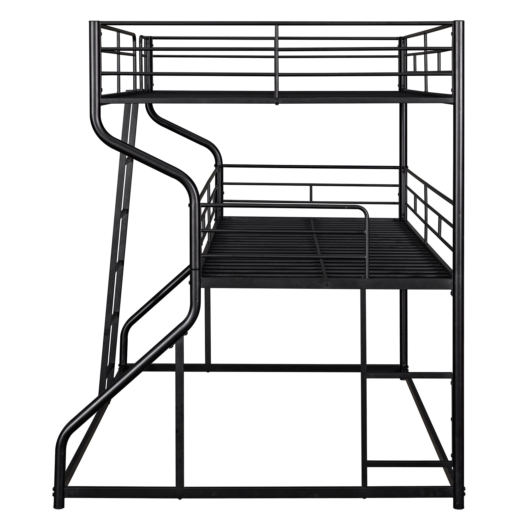 Full XL over Twin XL over Queen Size Triple Bunk Bed,Heavy Duty Metal Triple Bed for Kids,Black