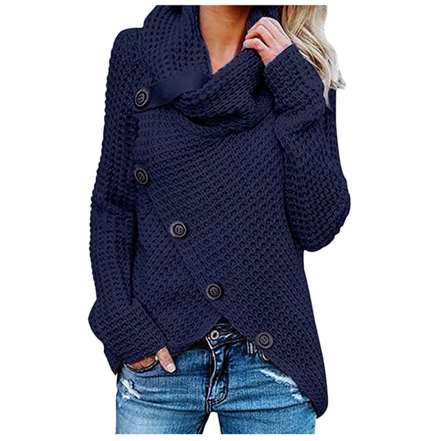 EGNMCR Chandail à Col Roulé pour Femmes, Chandails pour Femmes Femmes Bouton Chandail à Manches Longues Chandail Molletonné Chandail Hauts Blouse Chemise Unie Femmes Chandail