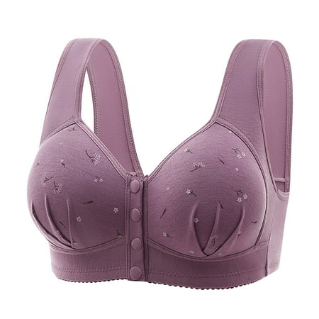 HCNTES Bras for Women 2028 Comfortable Convenient Wireless Bra Front Close Button Straps Bralette BraPurple 52)