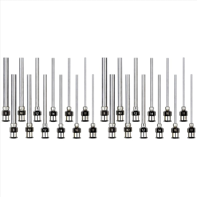 Juego de 24 Agujas Dispensadoras, Punta de Acero Inoxidable de 1,97 Pulgadas, con Luer, Calibre 8, 10, 12, 14, 16 y 18.