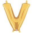 thumbnail image 1 of 14" Foil Gold Letter Balloon - V, 1 of 7