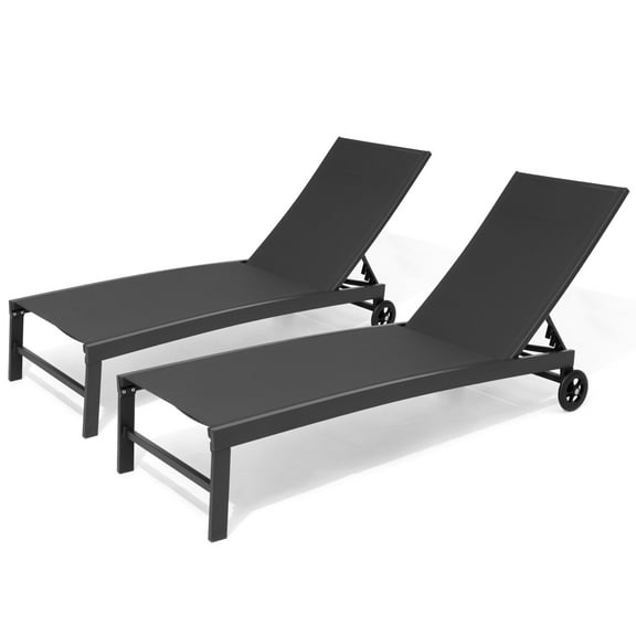 Pellebant 2PCS Patio Lounge Chairs Outdoor Lounge Chair with Wheels, Black