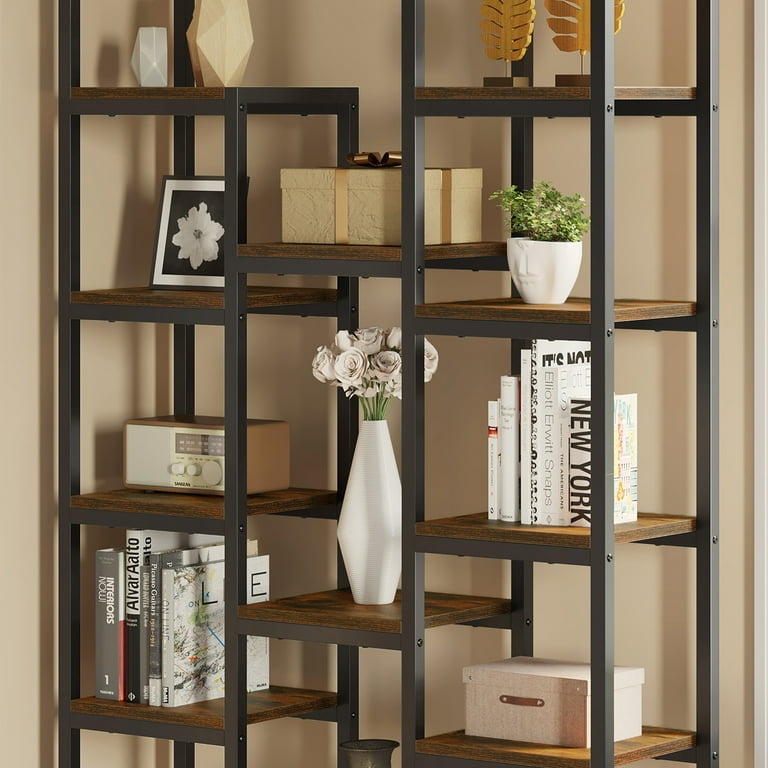 Dextrus 6 Tier Bookshelf Tall Modern Free Standing Bookcase with 12 Shelf Open Display Shelf Storage Book for Office Home Black Brown