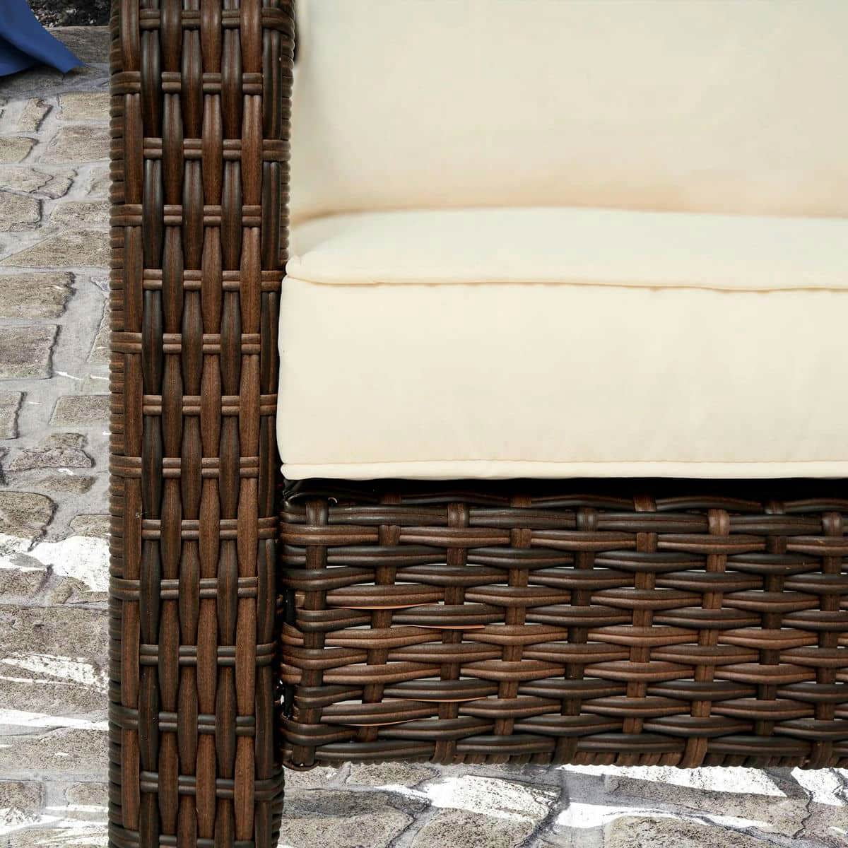 GVN Patio Accent Chair, Outdoor Adirondack Chairs, Patio Adirondack Chair with Rattan Wicker, Soft Cushions for Deck or Garden, Cream White