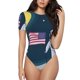 thumbnail image 1 of Balery Astronaut With USA Flag Body de cuello redondo de manga corta para mujer Tops de manga corta Tops básicos-Large, 1 of 7