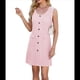 thumbnail image 3 of Vestido de Fiesta Corto Ajustado con Cuello Redondo, Sin Mangas, de Punto, con Botones y Bolsillos para Mujer (Verano 2025) Rosa S, 3 of 10