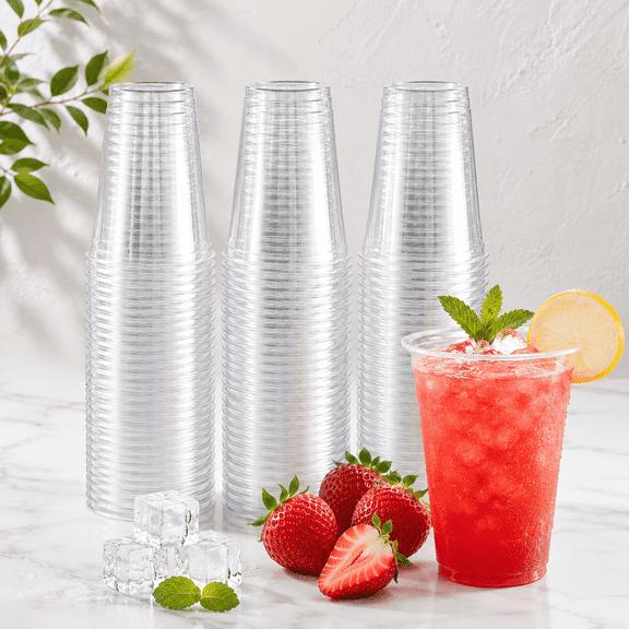 Stockify Hub Cold Drink Disposable Plastic Cups, 16 oz, Clear, 100 Count