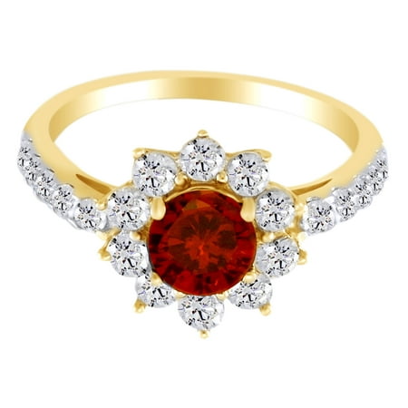 Princess Cut Garnet Ring 2.35 Ct Round Cut Simulated Garnet & White Zirconia Engagement Ring in 14k Yellow Gold Over Sterling SilverRing Size - 12 ()