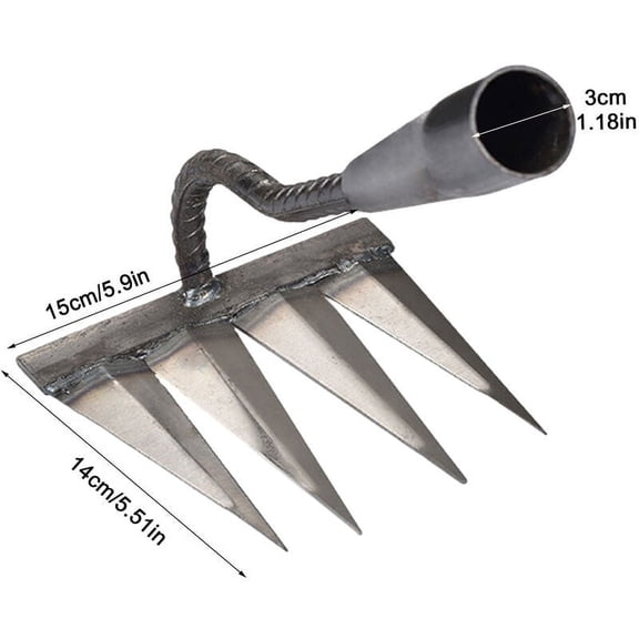 Thatch & Weed Remover, 4-Prong Surface Cultivator for Rocks, Gravel Heavy Duty Metal Garden Rake
