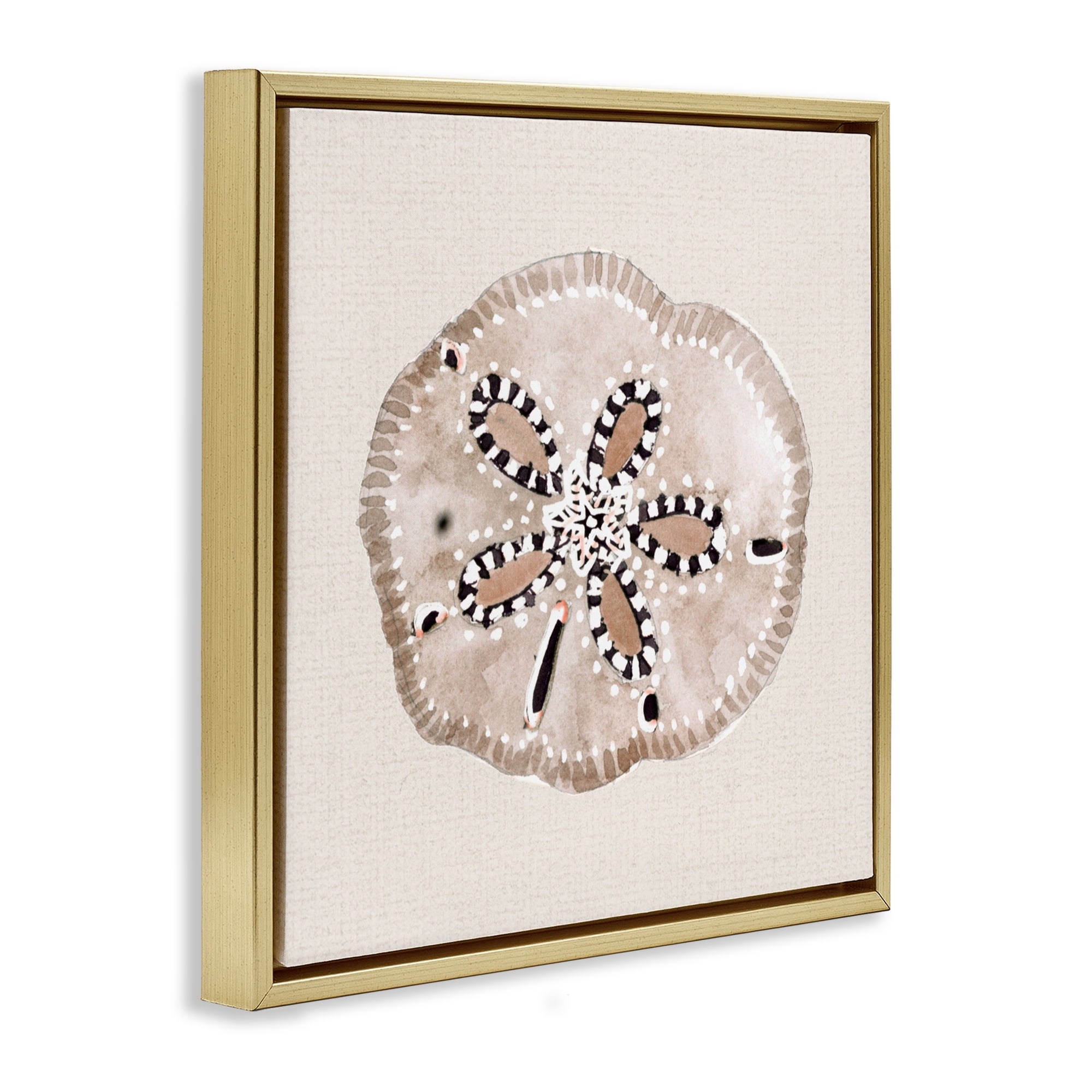 Stupell Industries Taupe & Beige Sand Dollar Gold Framed Floater Canvas Wall Art, design by Lanie Loreth