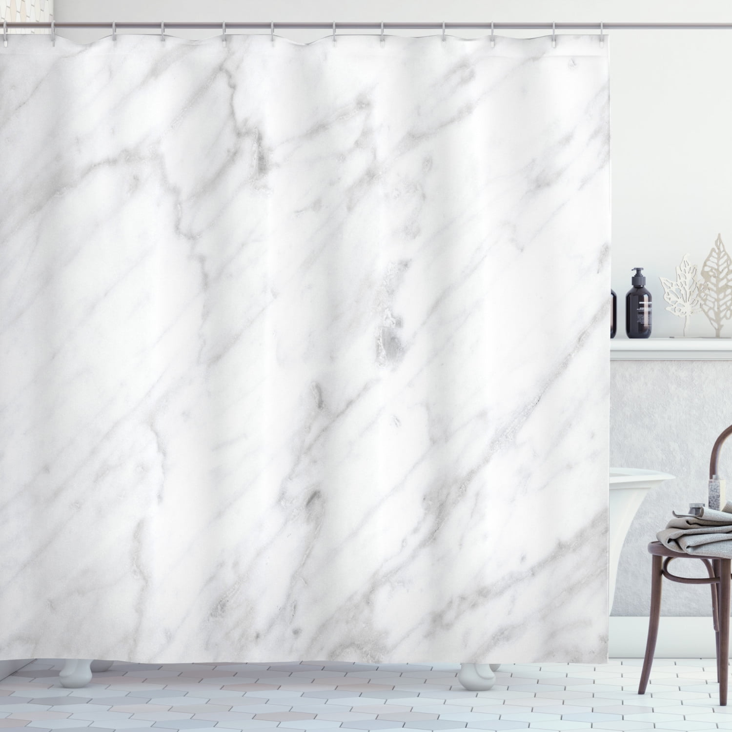 Marble Shower Curtain, Carrara Marble Tile Surface Organic Sculpture