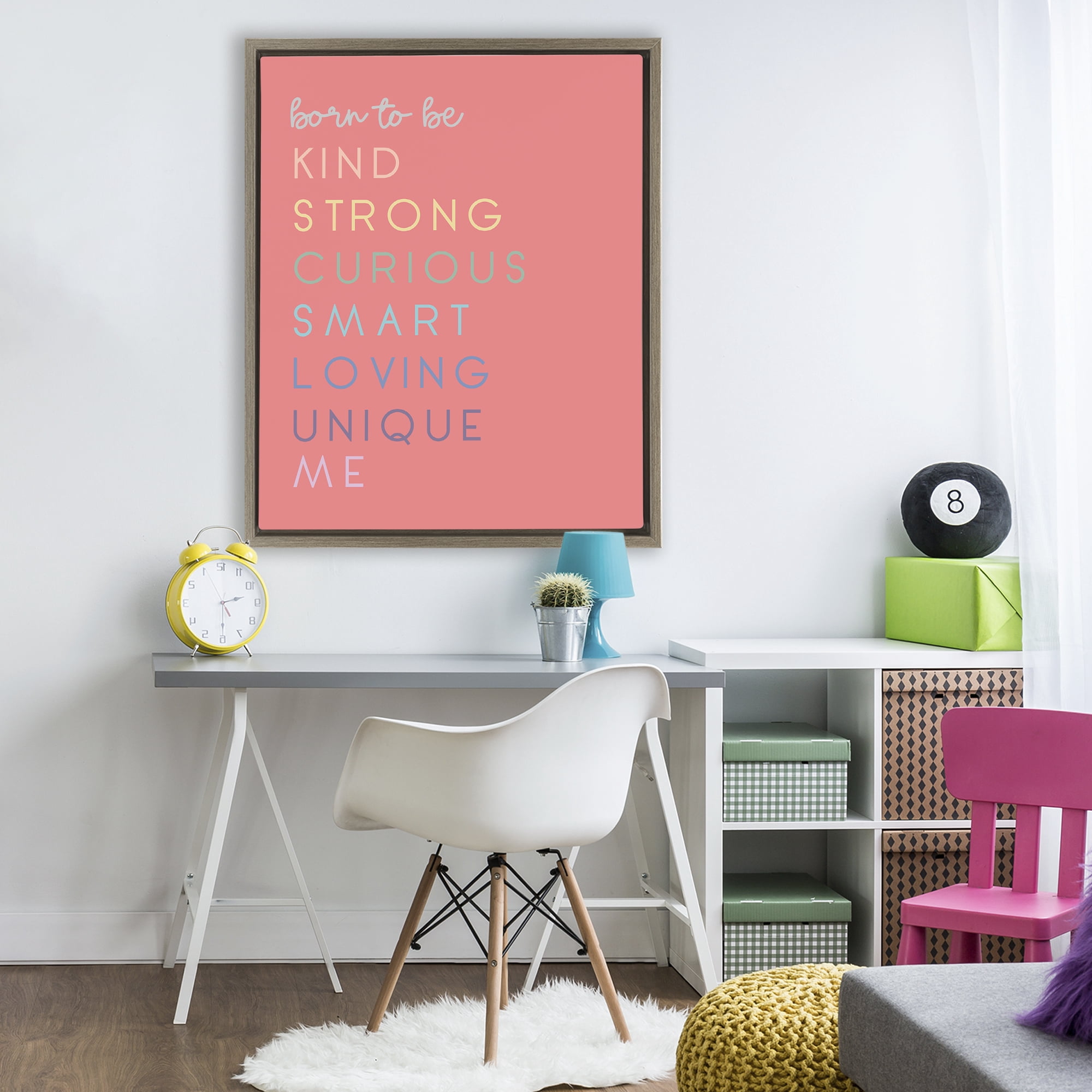 Stupell Industries Born To Be Adjectives Brown Framed Floater Canvas Wall Art, design by Anna Quach