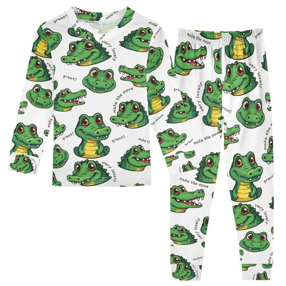 joogoo Cartoon Alligators 2 Piece Long Sleeve Tee and Pants Cotton Pajama Set 5Y