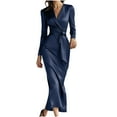 thumbnail image 2 of Ailaofu Women's Elegant Satin Dress Long Sleeve Fitted Crew Neck Spring Dresses, 2 of 7