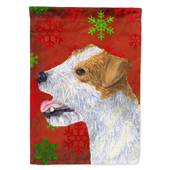 Carolines Treasures SS4711-FLAG-PARENT Jack Russell Terrier Red Green Snowflakes Holiday Christmas Flag  multicolor