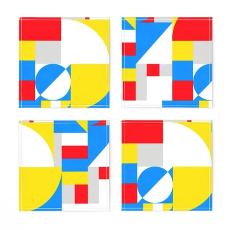 

Linen Cotton Canvas Cocktail Napkins (Set of 4) - Bold Bauhaus Colors Geometric Shapes Building Retro Abstract Print Cloth Cocktail Napkins by Spoonflower