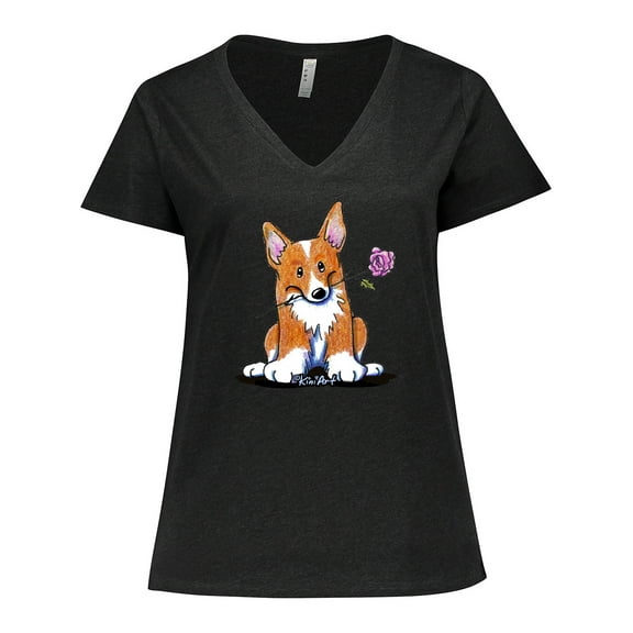 Inktastic Flower Corgi Women's Plus Size V-Neck T-Shirt