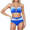thumbnail image 4 of Herseas Women's 2 Piece Colorblock Bikini Sets Oval Metal Cutout Swimsuit High Waisted Beach Summer Swim Bathing Suits (M, Blue), 4 of 7