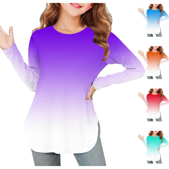 Loopsun Girls Long Sleeve T Shirts, Toddler Girl Print Crew Neck Long Sleeve Side Slit Shirt Tops Mint Green, 4-5 Years