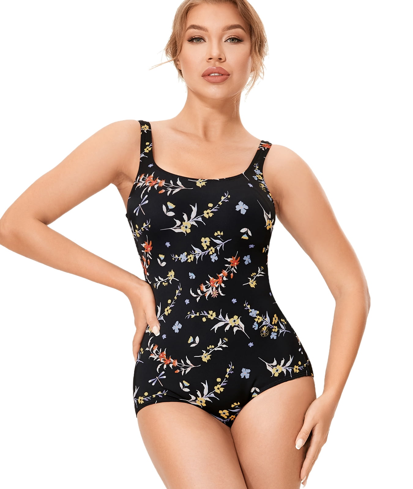 Delimira Womens Slimming Swimwear V-Neck Swimsuit Solid One Piece Bathing Suit 