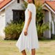 thumbnail image 5 of Mujeres Manga Corta Tops Estilo Casual Cuello Redondo Sólido Irregular Doblado Vestido, Vestido de Manga Corta para las Mujeres Falda Primavera Verano Diario, 5 of 7