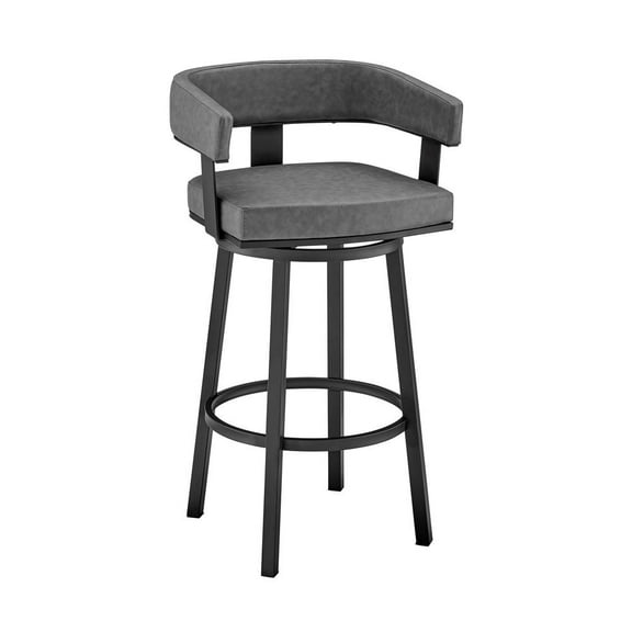 Armen Living Lorin30" Bar Height Swivel Bar Stool in Black Finish and Gray Faux Leather