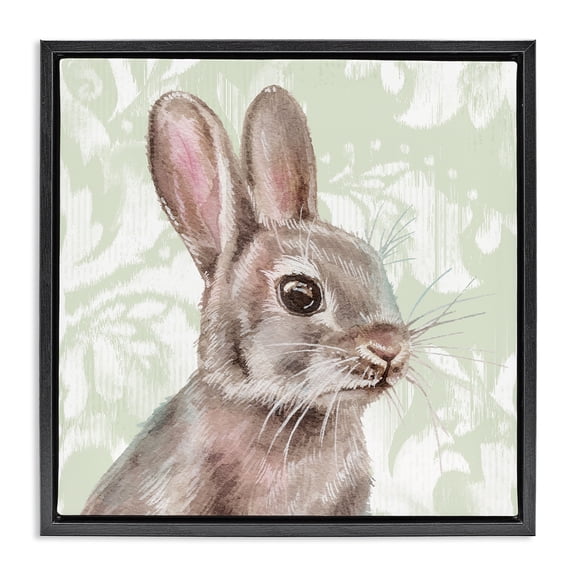 Stupell Industries Farmhouse Rabbit with Floral Pattern Black Floating Frame Canvas Art, 18 x 18, by Courtney Morgenstern