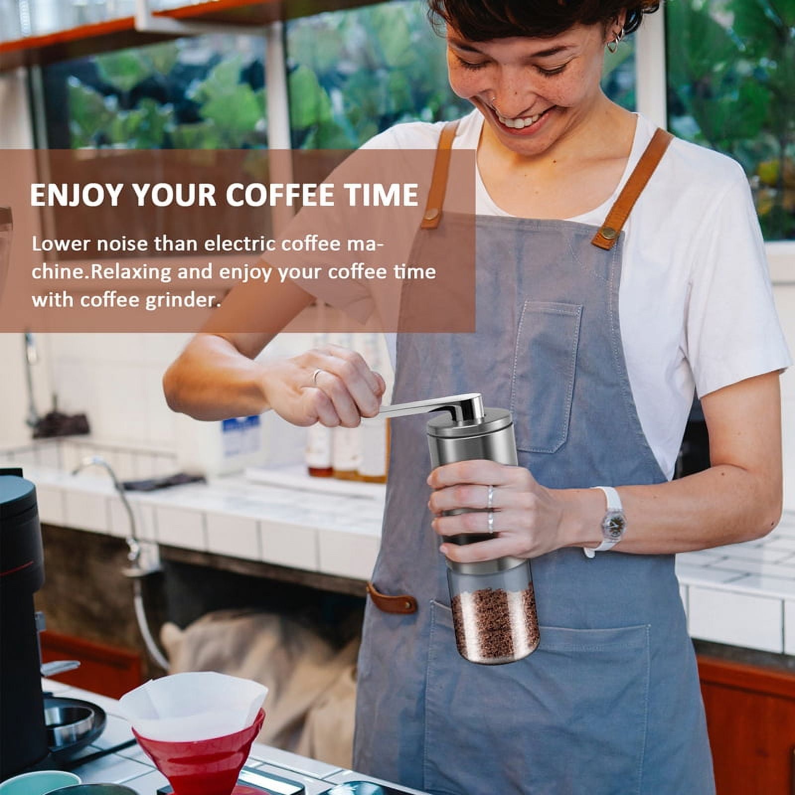 Manual Coffee Grinder - Hand Coffee Mill with Ceramic Burrs 6 Adjustable Settings stainless steel8297