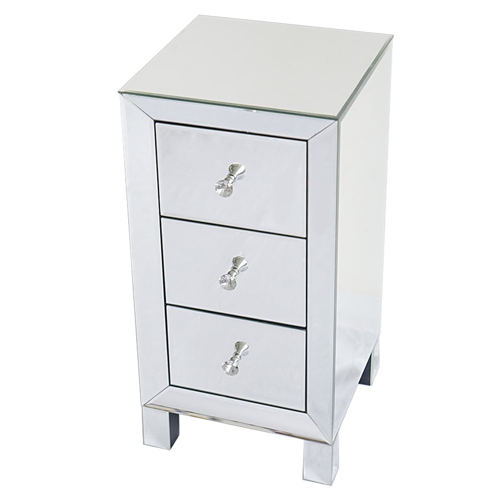 Kepooman Bedroom Nightstand, Mirrored Bedside Table with 3-Drawers Kepooman Bedroom Nightstand, Mirrored Bedside Table with 3-Drawers