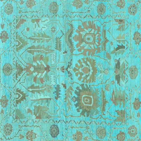 Ahgly Company Indoor Square Oriental Light Blue Traditional Area Rugs, 8' Square