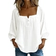 thumbnail image 2 of Only Moment Button Down Shirts for Women 3/4 Sleeve Square Neck Jute Dressy Casual Trendy Tee Spring Fall Summer Fashion Work Clothes White,2XL, 2 of 9