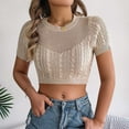 thumbnail image 6 of JGGSPWM Womens Cap Sleeve Cable Knit Hollow Out Crop Tops Crew Neck Loose Pullover Sweaters Khaki L, 6 of 6