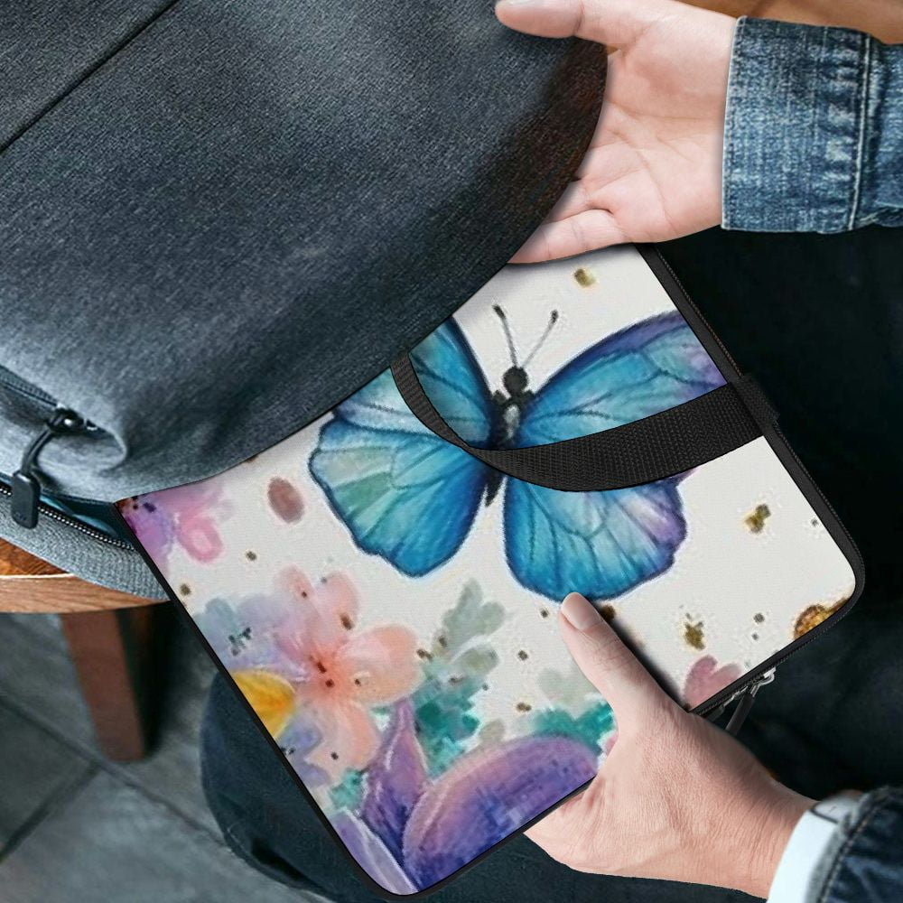JRXY Flowers Butterflies Blue Butterfly Laptop Handle Bag Diving Fabric Computer Protect Case 13inch
