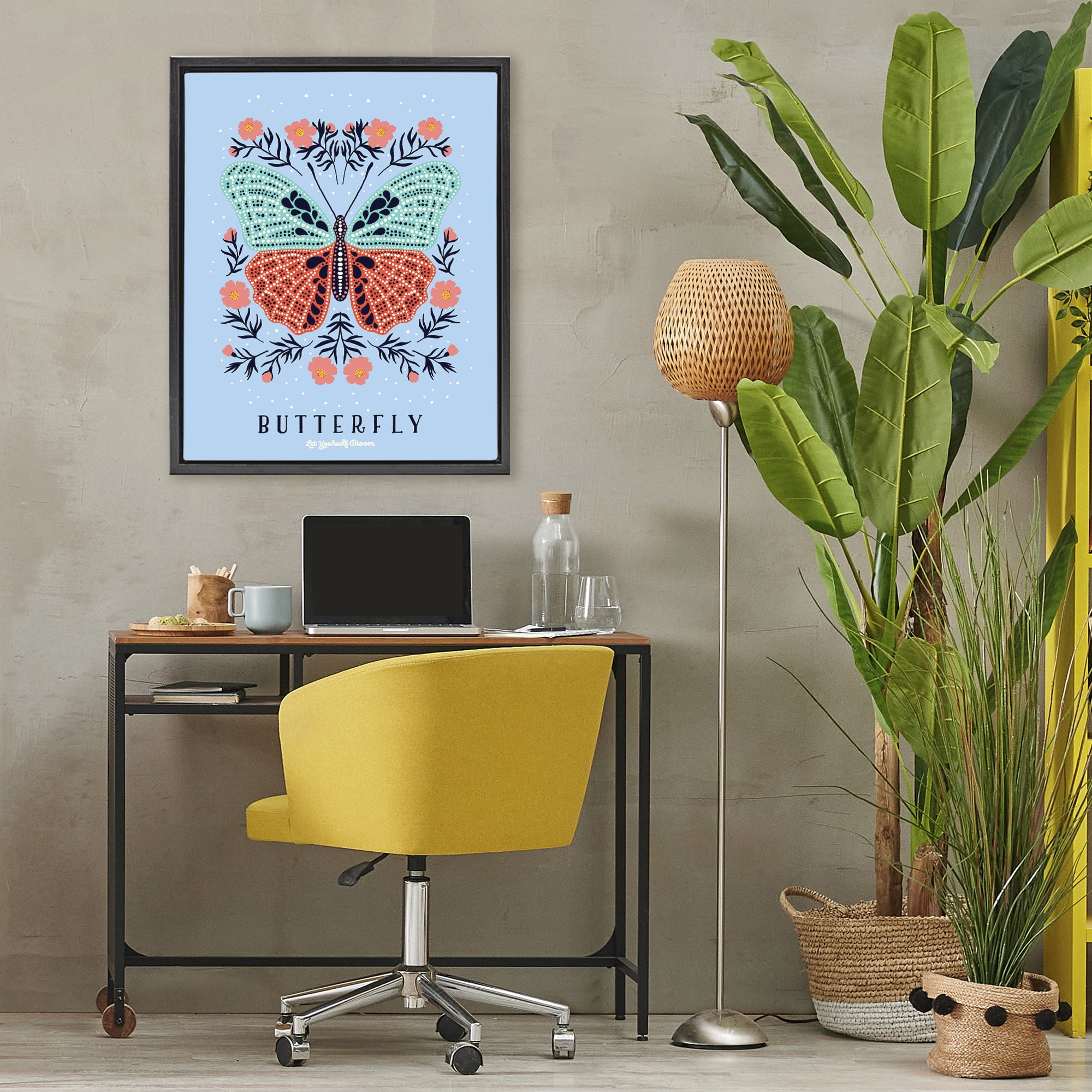 Stupell Industries Butterfly Symmetry on Blue Black Framed Floater Canvas Wall Art, design by Indira Prieto | IndySign