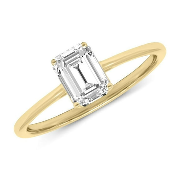 14K Yellow Gold Emerald Cut Lab Grown Diamond Basket Split Shank Solitaire Engagement Ring - 1 Carat (Ring Size: 4.5)