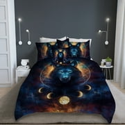 Blessliving Lunar Eclipse Wolf Comforter Set, Galaxy Wolf Bedding Set Queen Comforter Set Soft and Comfortable Machine Washable With Cushion Cover